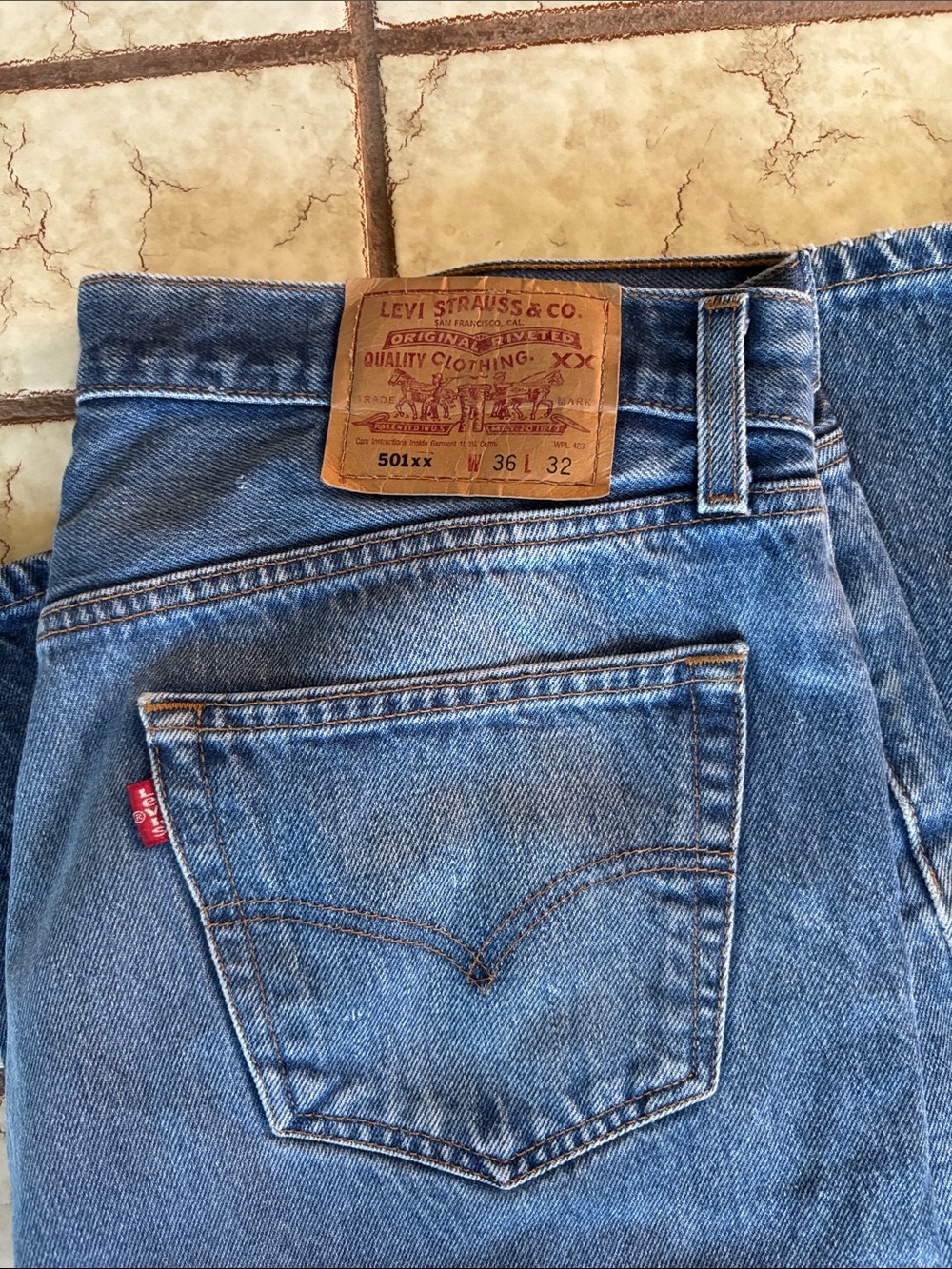 Vintage red tag Levi's Men's Light Blue Relaxed Fit Jeans - 501xx Style